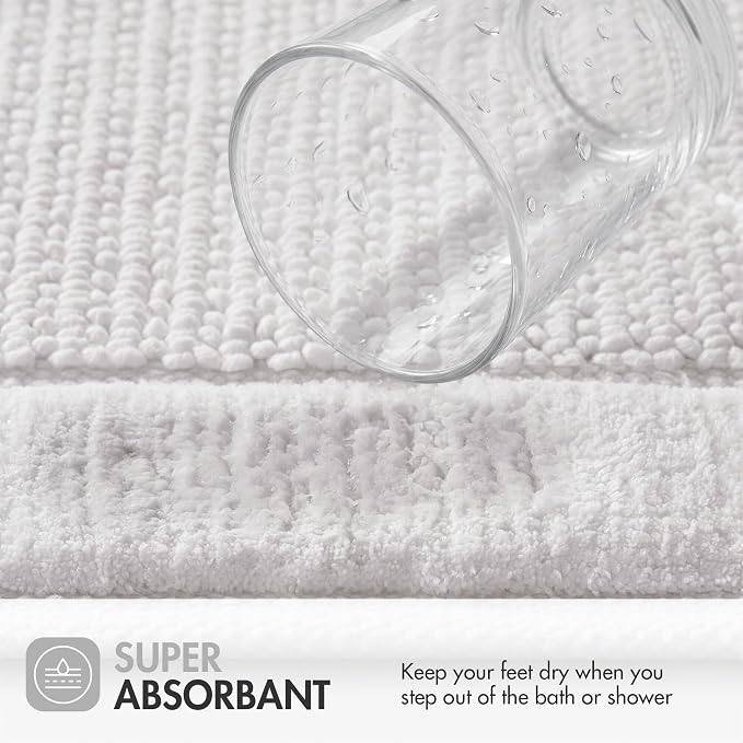 Madison Park Sanctuary 100% Cotton Non-Slip Bath Rug, 20x32 Inch, White | Low-Profile Woven Design, Ultra Soft Absorbent & Machine Washable, Ideal for Bathroom Bedroom and Entryway Decor