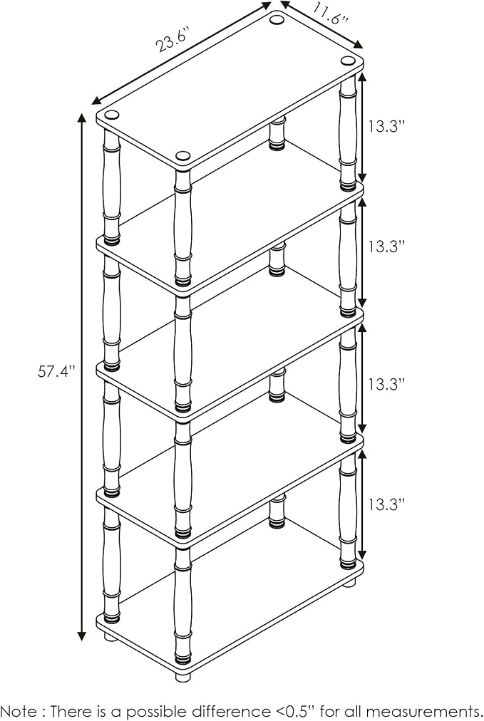 Furinno TURN-S-TUBE Storage Shelves, 5-Tier Book Shelf, Corner Shelf, Toolless Open Shelves, Classic Tubes, for Organization and Storage, Living Room, Garage, Home Office, Beech