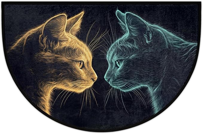 cfpolar Half Round Door Mat Animal Blue Cat Cute Kitten Non-Slip Semi Circle Area Rug Washable Half Moon Hearth Rugs for Indoor Outdoor Bathroom Kitchen Patio Runner Mat Laundry Room Home Decoration
