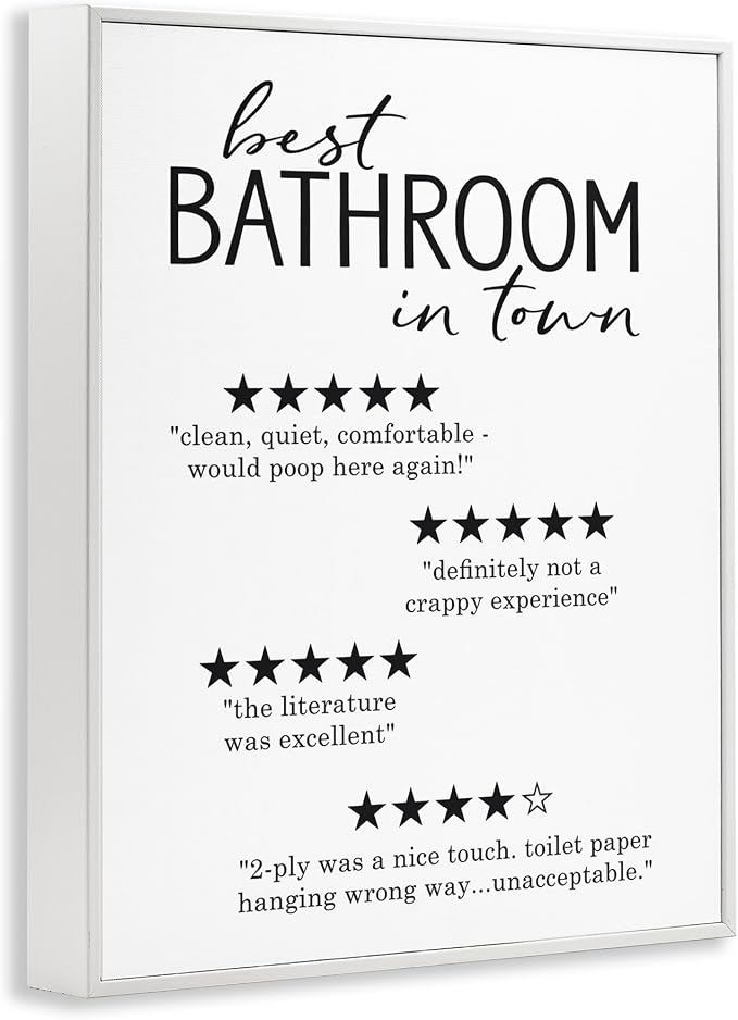 Stupell Industries 'Best Bathroom Five Star Reviews Funny Bath Phrases', Framed Giclee Art, White, 16 x 20 Inches, Easy to Hang and Sturdy, Made in USA, by Lettered and Lined