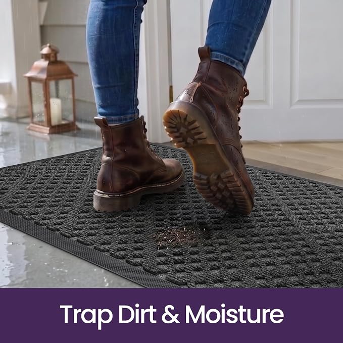 DEXI Front Door Mat Outside Entrance, 32x48 Heavy Duty Entry Doormat Dirt Trapper with Rubber Back, Non Slip Low Profile Floor Mats for Entryway Exterior Patio, Rhombic Grey