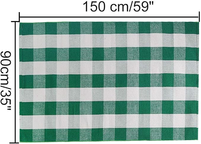 uxcell Buffalo Check Rug,Plaid Outdoor Rug,Layered Door Mat,Cotton Gingham Rugs,Floor Mat for Front Porch/Runner/Bedroom/Kitchen/Farmhouse 59"x35" Green & White