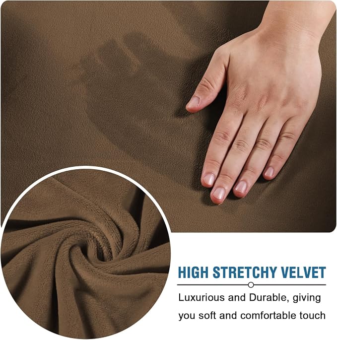 H.VERSAILTEX Rich Velvet Stretch 2 Piece Cover Chair Slipcover Sofa Cover Furniture Protector Couch Soft with Elastic Bottom Chair Couch Cover Width Up to 49 Inch (Chair, Bronze Brown)