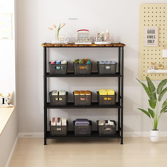 Black Plastic Storage Baskets with Lids 10 Pack Stackable Storage Bins Containers for Shelves Organizing, Cute Decorative Storage Boxes for Classroom, Playroom, Closet, Pantry