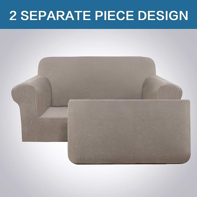H.VERSAILTEX High Stretch 2-Piece Loveseat Furniture Cover/Slipcover for 2 Cushion Couch Fit Lovesat Width Up to 70 Inch, Suit for T Cushion/Box Cushion (Loveseat, Taupe)