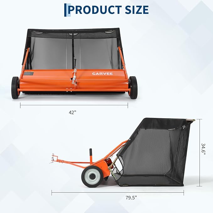 Garvee 42" Lawn Sweeper Tow Behind, Pull Behind Grass Sweeper, Orange