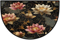 Ethnic Lotus Half Round Door Mat Non Slip Half Circle Rugs | Flower Art Washable Half Moon Rug Semi Circle Rugs Indoor Entrance Floor Carpet for Kithen Bedroom Fireplace Decor