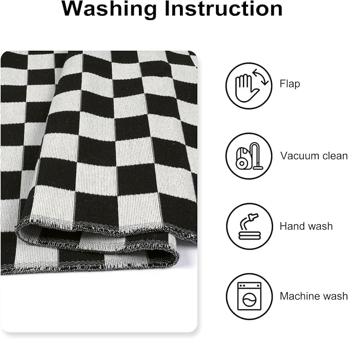 Seavish Checkered Rug 8x10 Black and White Area Rugs for Living Room | Large Low-Pile Bedroom Rugs Modern Cotton Woven Checkerboard Rug Washable Neutral Rug for Dining Room Nursery Office