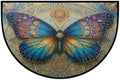 Butterfly Half Round Door Mat Semi Circle Rug Half Moon Doormat | Soft Washable Turquoise Gold Welcome Entrance Mat for Outdoor Indoor Floor Bedroom Bathroom Home Kitchen Festival Decor