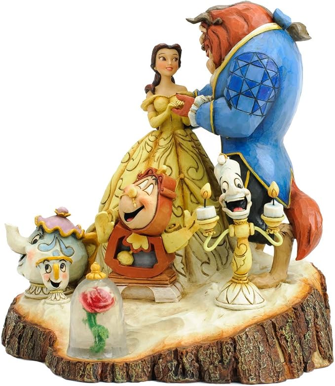Disney Traditions by Jim Shore Beauty and the Beast Carved by Heart Stone Resin Figurine, 7.75”