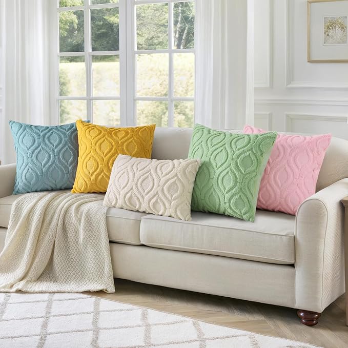 decorUhome Summer Throw Pillow Covers 16x16 Inch Set of 2, Soft Plush Faux Wool Light Sage Green Solid Couch Pillow Covers, Accent Farmhouse Neutral Square Pillow Cases for Sofa Bed Living Room