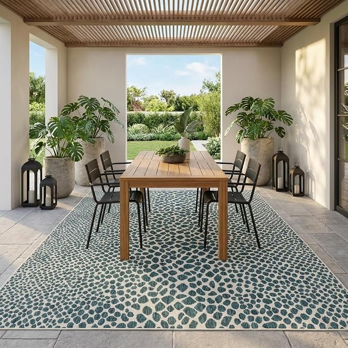Unique Loom Outdoor Collection Area Rug - Cape Town (7' 1" x 10' Rectangle, Teal/ Ivory)