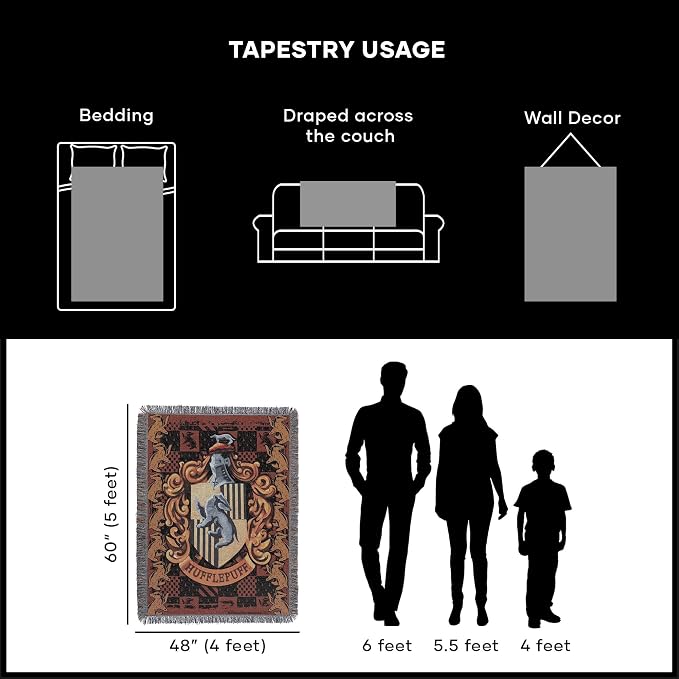 Northwest Harry Potter Woven Tapestry Throw Blanket, Designer Home Décor, Modern, Unique Gift, 48" x 60", Hufflepuff Crest