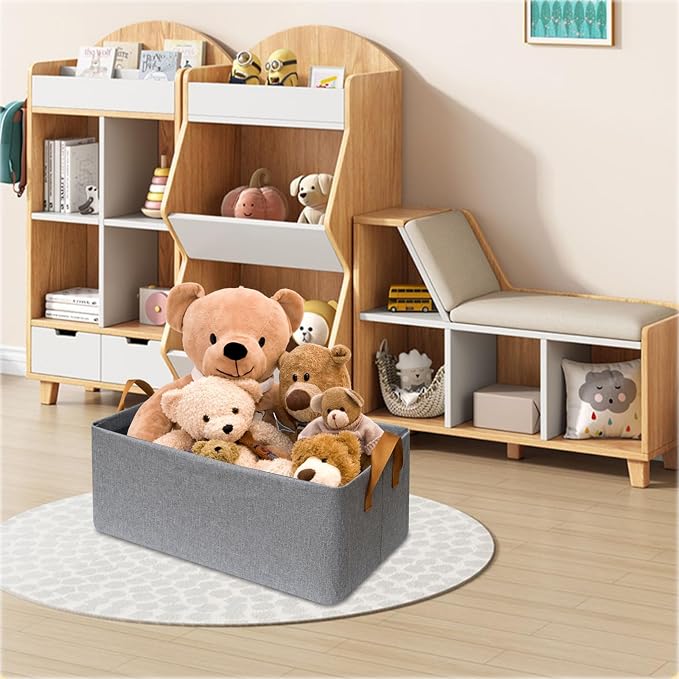 6 Pack Closet Cloth Storage Bins with Handles（ Gray 15''L x 10''W x 8''H）