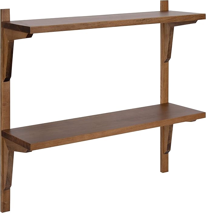 Kate and Laurel Meridien Farmhouse Wood Shelves, 24 x 8 x 24, Rustic Brown, Modern Two Tier Wall Shelf for Storage and Display