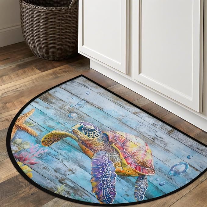 Turtles Ocean Half Round Door Mat Welcome Entrance Mat Bath Bathroom Rug | Turtles Ocean Welcome Entrance Mat Anti-Slip Half Moon Bath Mat Semi Circle Rug Indoor Outdoor Kitchen Rug