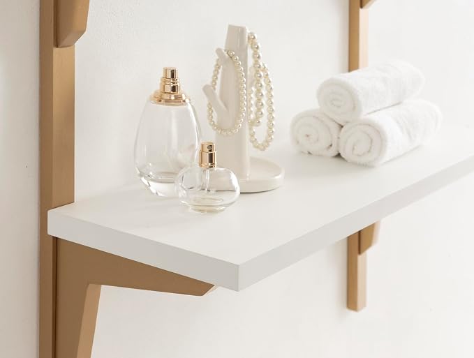 Kate and Laurel Meridien Modern Two-Tier Wooden Shelves, 24 x 8 x 24, White and Gold, Stunning Tiered Wall Shelf for Storage and Display as Cute Nursery Shelving or Bedroom Storage