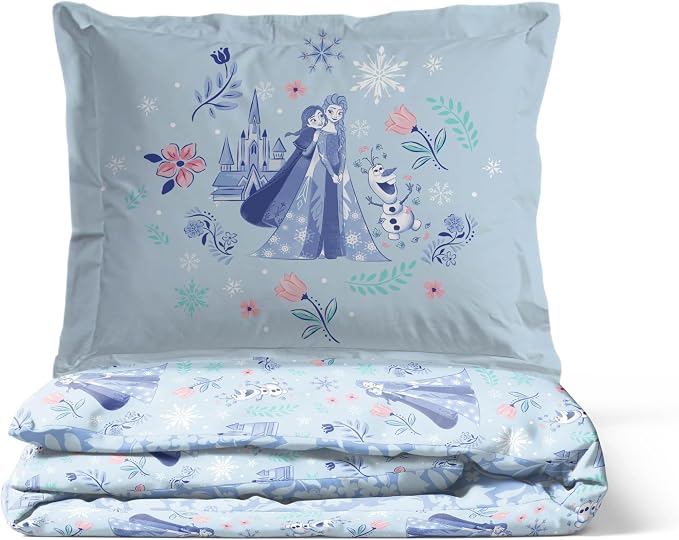 Jay Franco Kids Duvet Cover Set with Sham & Pillowcase – Ultra-Soft Bedding for Room Decor, Cover ONLY Comforter NOT Included, Blue - Frozen, 3 Piece Queen