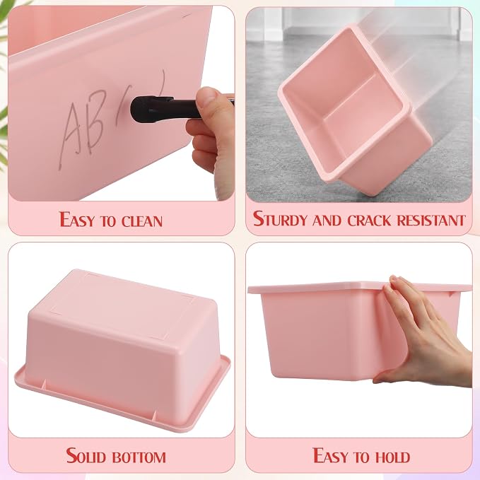 Thyle 6 Pieces Plastic Cubby Bins with Labels Classroom Book Bins Stackable Storage Container Durable Toy Storage Organizer Baskets for School Classroom Office (Classic,Morandi Color1)