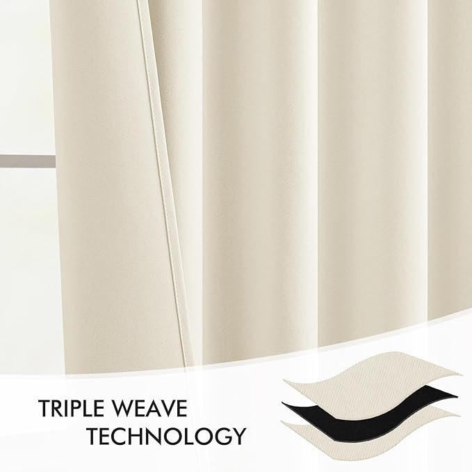 MIULEE Beige White Back Tab Blackout Curtains 108 Inch Long 2 Panels Set for Bedroom, Rod Pocket/Pinch Pleat Extra Long Thermal Insulated Living Room Darkening Pleated Light Blocking Drapes