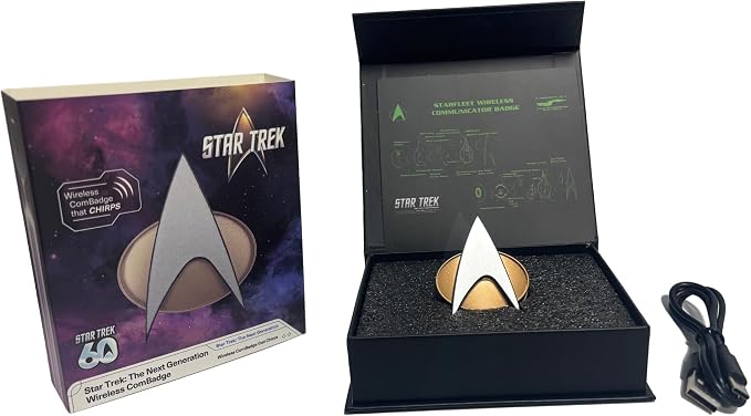 FAMETEK Star Trek Next Generation TNG Bluetooth ComBadge | Connect the TNG Communicator to your phone or PC for calls and texts, Cosplay with Chirping Sound Effect or Home Automation
