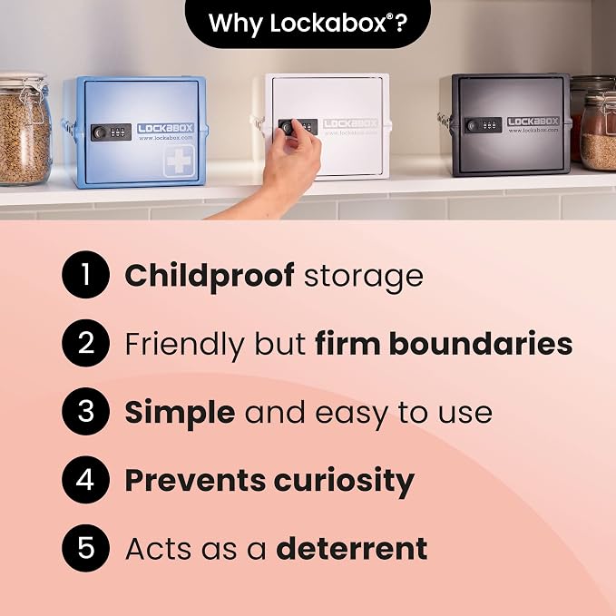 Lockabox One™ | Premium Lock Box | Medium Combination Lock Box For Food, Medicine & Home Safety | External Size 12 x 8 x 6.6 inches (Opal White)