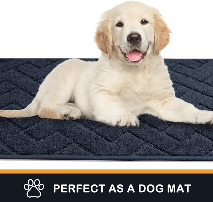 PURRUGS Dirt Trapping Door Mat 20" x 31.5", Non-Slip Machine Washable Entry Rug, Dog Doormat, Indoor Front Door Mat, Super Absorbent Entryway Rug for Muddy Shoes & Paws, Navy Blue