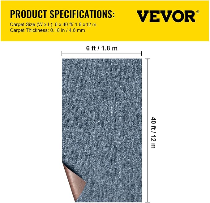 Happybuy 6 ft x 39 ft Grey Marine Carpet for Boats Waterproof - 0.18" Thick Indoor Outdoor Rug Carpet Roll for Home Patio Porch Deck