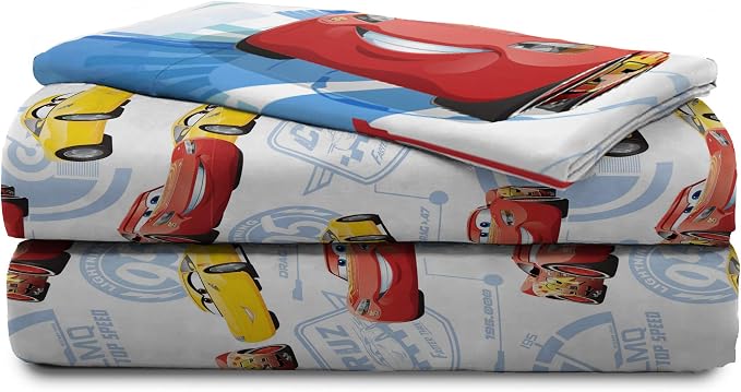 Jay Franco Kids Sheet Cartoon Set with Fitted, Flat Sheets & Pillow Cover - Ultra-Soft Bedding with Pillowcase for Room Decor, Red - Cars, 4 Piece Full