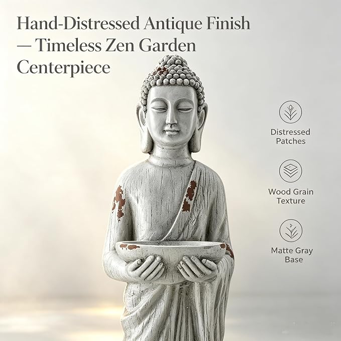 Extra-Large Buddha Statue Outdoor, 42 in Asian Decor with Birdfeeder | Zen Garden Sculpture for Indoor, Patio, Yard or Porch, Durable Weatherproof Magnesium Oxide Stone