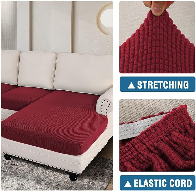 H.VERSAILTEX Sectional Couch Covers 4 Pieces Sofa Seat Cushion Covers L Shape Separate Cushion Couch Chaise Cover for Both Left/Right Sectional Couch (Seat Only: 1 Chaise + 3 Sofa, Burgundy)