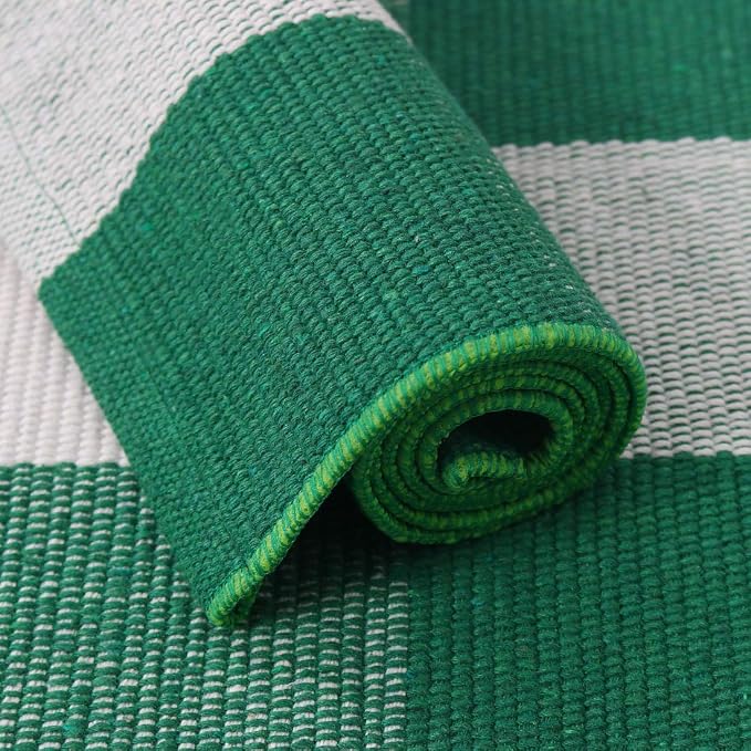 uxcell Buffalo Check Rug,Plaid Outdoor Rug,Layered Door Mat,Cotton Gingham Rugs,Floor Mat for Front Porch/Runner/Bedroom/Kitchen/Farmhouse 59"x35" Green & White