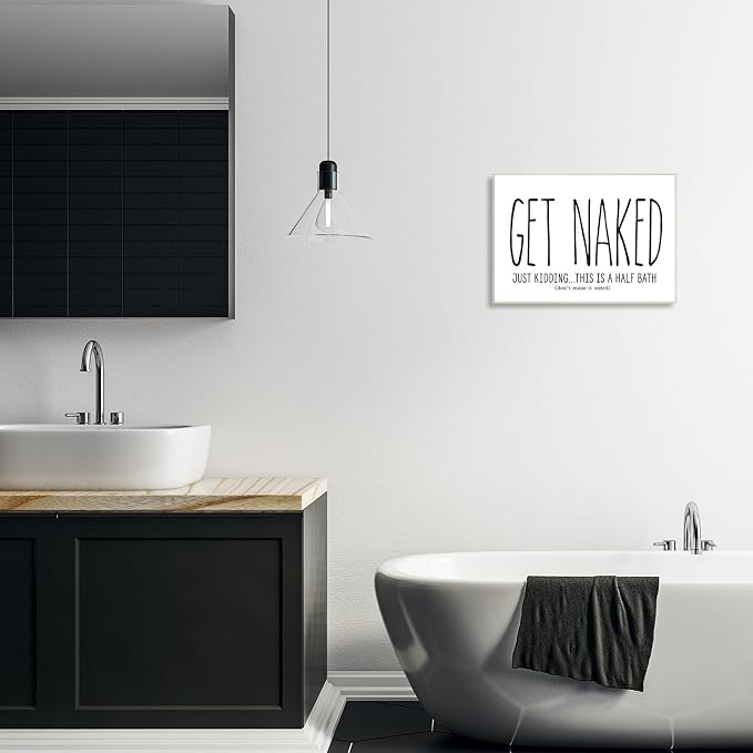 Stupell Industries Get Naked Funny Word Bathroom Black and White Design Signs and Plaques, Multi-Color | Stupell Industries · By Lettered and Lined · Ready to hang · Clean novelty style for bathroom decor · Made in USA
