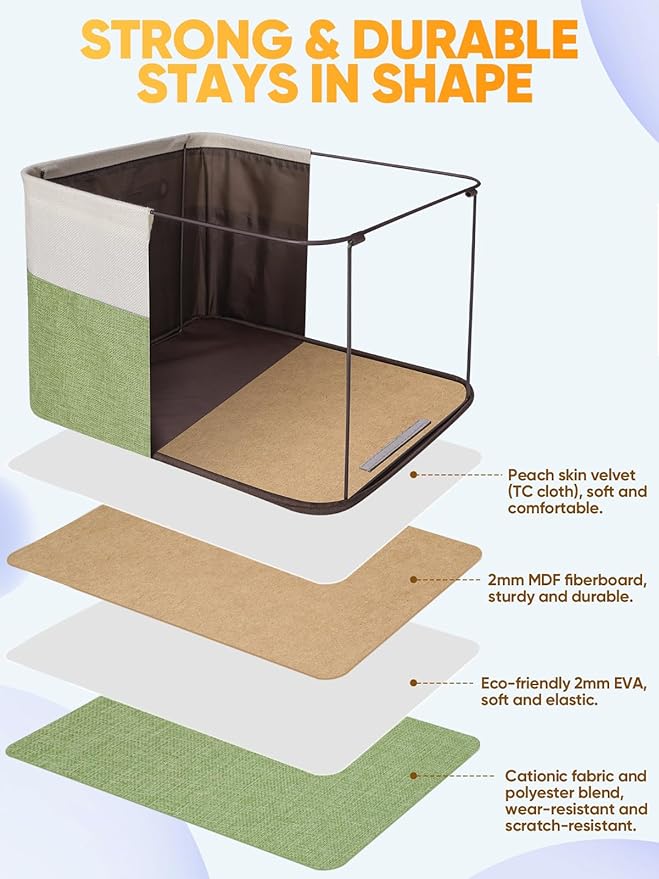 BALEINE 4 Pack Fabric Closet Storage Bins for Shelves, Linen Closet Organizers and Storage, Decorative Baskets for Organizing, Shelf, Clothes, Home, Office (Green, 12"x8"x8")