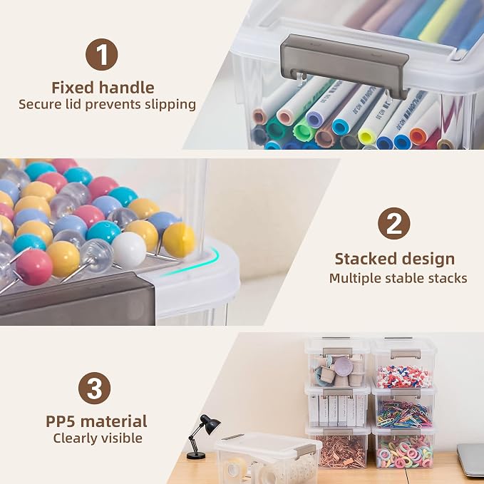 8Packs 1.3Qt Small Storage Bins with Lids,Stackable Clear | Containers with Lids for Crafts, Beads, Stationery, Toys and Accessories. Stackable to Save Space to office,home