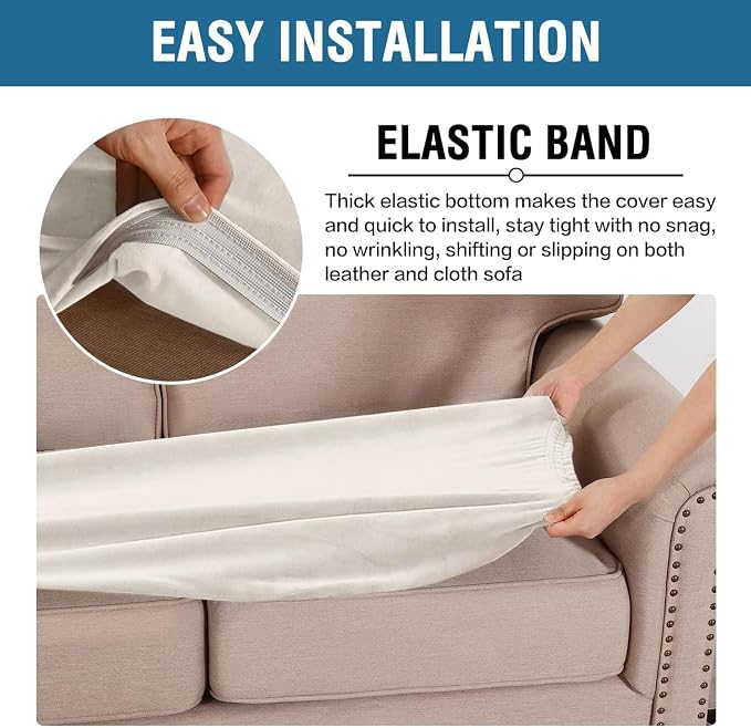 H.VERSAILTEX Velvet Stretch Individual Couch Cushion Cover Plush Slipcover for Loveseat Sofa Furniture Protector Seat Cover (1 Piece Loveseat Cushion Cover, Porcelain White)