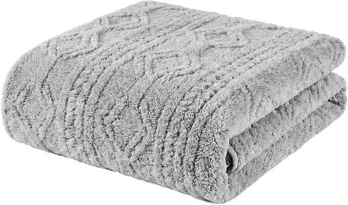 Superior Fleece Boho Jacquard Blanket, Decorative Blankets for Bedroom, Sofa, Fuzzy, Plush, Fluffy, Soft, Cute Room Decor, Beautiful Cover, Comfort Essentials, Arctic Collection, Full/Queen, Platinum