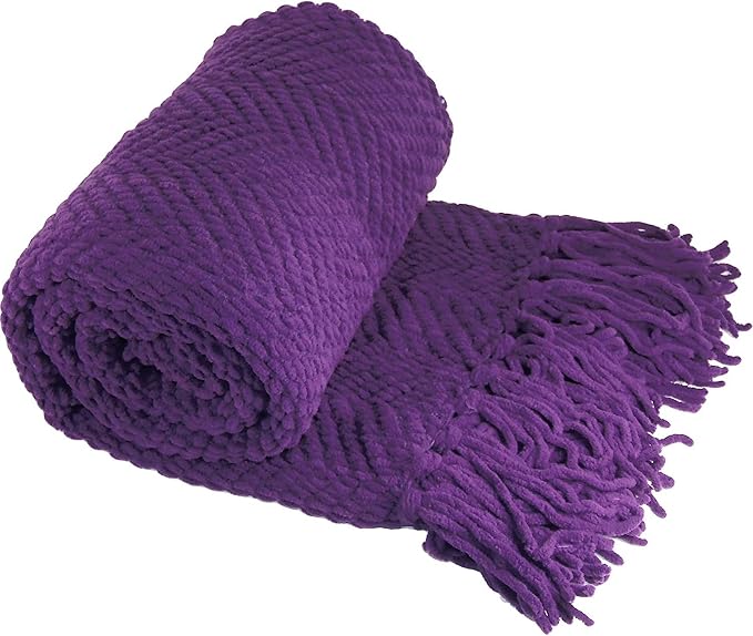 Home Soft Things Purple Throw Blanket Knitted Tweed Throw 50'' x 60'', Imperial Purple, Super Soft Cozy Warm Comfortable Breathable Throw for Living Room Chair Couch Bed Sofa Bedroom Home Décor