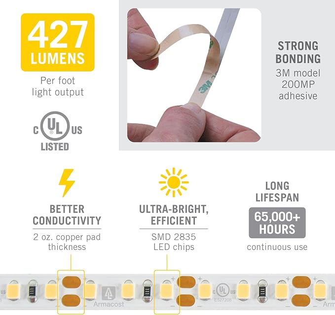 Armacost Lighting RibbonFlex Pro 12V White LED Strip Lights 120 LED/m, 4000K, 32.8 ft, 153250