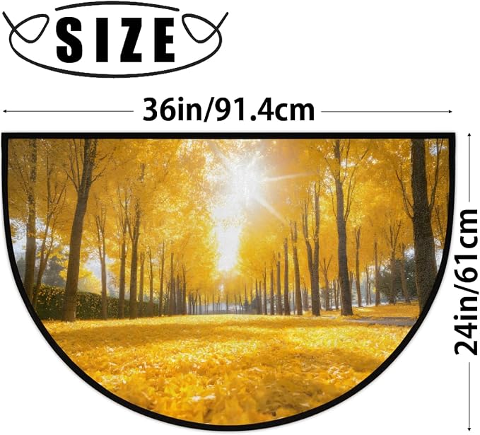 Autumn Half Round Doormat Non-Slip Semi Circle Rug Half Moon Mat | Yellow Tree Washable Soft Absorbent Indoor Outdoor Entrance Kitchen Bathroom Sink Patio Welcome Fireplace Floor Rug