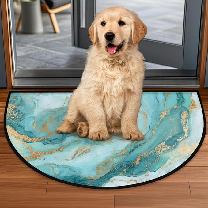 Turquoise Half Round Door Mat Welcome Entrance Mat Bath Bathroom Rug | Turquoise Welcome Entrance Mat Anti-Slip Half Moon Bath Mat Semi Circle Rug Indoor Outdoor Kitchen Rug