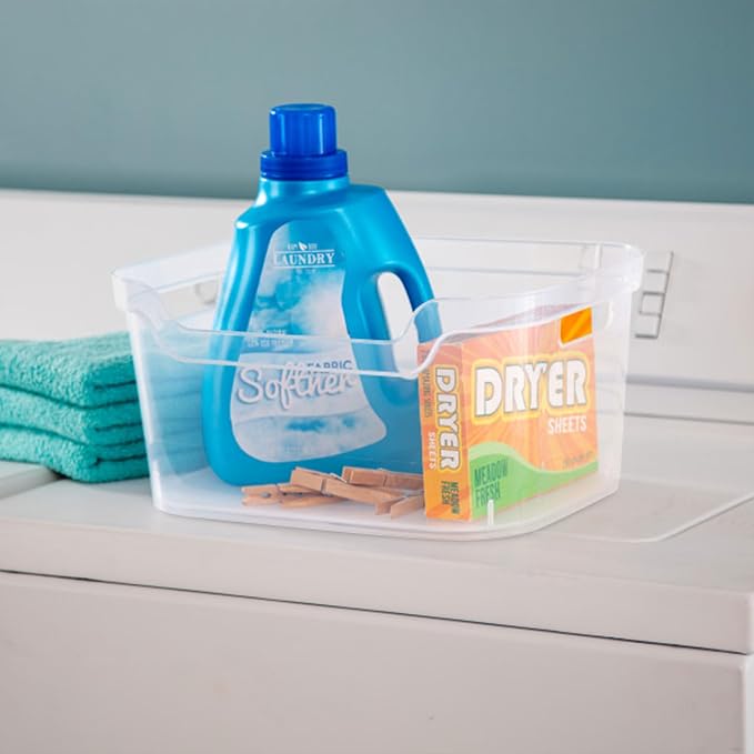 Sterilite Large Open Bin, Clear Plastic Organizing Container, 24-Pack | Open Top Storage Organizer Box with Carry-Through Handles and Banded Rim for Home Organization