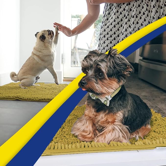 Muddy Mat® | Super Water Absorbent Door Mat Indoor, Microfiber Quick Dry Chenille Entryway Rug, Slip Resistant Front Door Mat, Indoor Mats for Entryway, Machine Washable Pet Rug, Mustard 6ft x 9ft