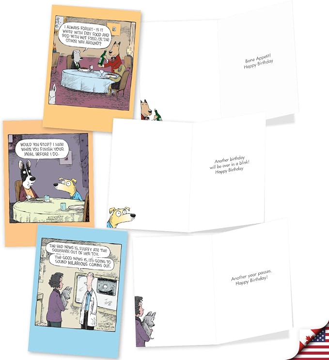 NobleWorks 20 Assorted Box Set Funny Birthday Greeting Cards w/ 5 x 7 Envelopes For Men, Women (10x2 Designs) Dave Coverly's Dog Days AC2665BDG-B2x10