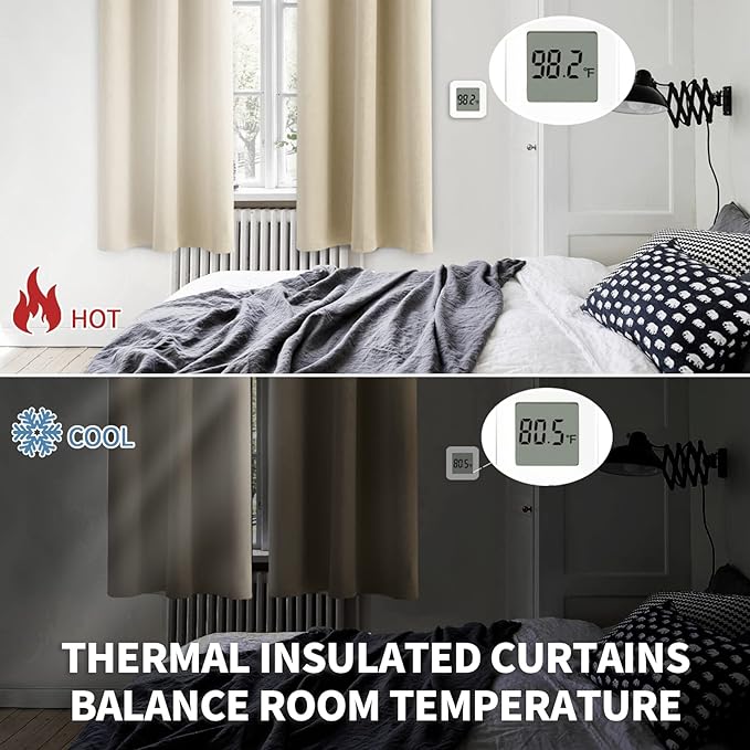 BGment Room Darkening Curtains 63 Inches Long - Grommet Thermal Insulated Drapes Window Treatment Curtains for Bedroom, 2 Panels, 38 x 63 Inch, Beige