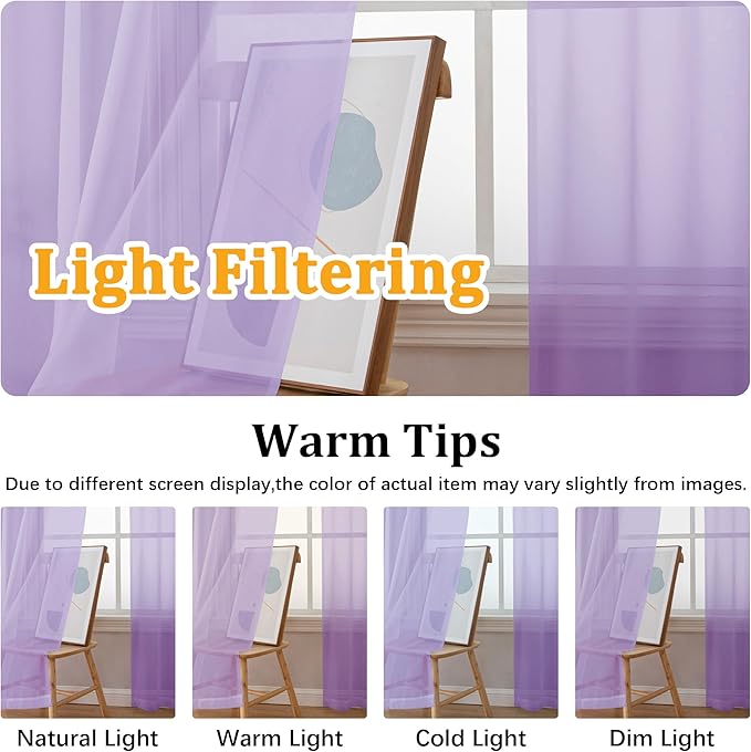 Gwine Lilac Sheer Curtains for Bedroom 54 inches Long 2 Panels, Light Filtering - Image 5