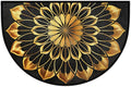 Gold Mandala Half Round Door Mat Non Slip Half Circle Rugs | Ethnic Flower Washable Half Moon Rug Semi Circle Rugs Indoor Entrance Floor Carpet for Kithen Bedroom Fireplace Decor