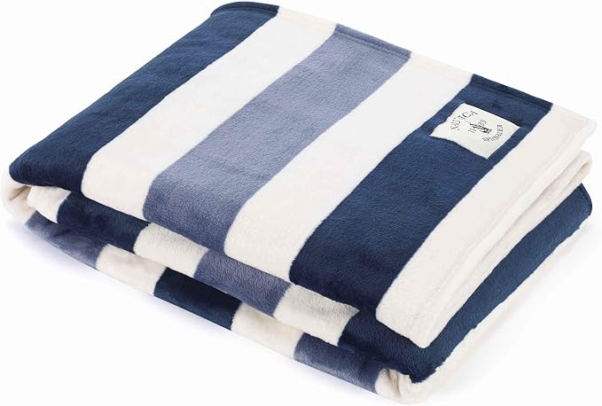 Nautica - Fleece Throw Blanket for Couch 50x60, Ultra Soft Plush Micro Flannel Throw, Lightweight Warm Cozy Blanket, Americana Decor, Perfect for Sofa, Bed, Living Room (Awning Stripe Blue)