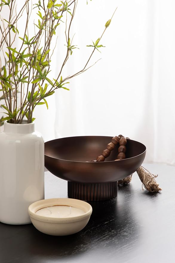 Kate and Laurel Rooks Ribbed Decorative Metal Bowl, 12 Inch Diameter, Bronze, Vintage Raised Fruit Bowl for Kitchen Counter or Use as a Key Bowl for an Entryway Table