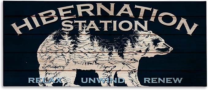 Hibernation Station Bear Trees, 10 x 24 Inch Canvas Wall Art | Stupell Industries · By Kim Allen · Ready to hang · Rustic lodge charm for cabin spaces · Made in USA
